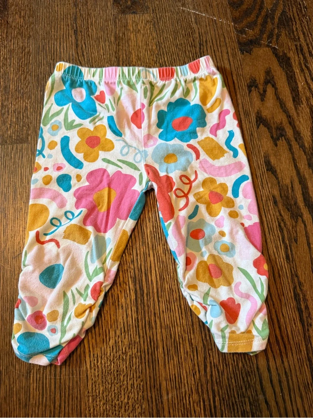 Mud Pie Blue Denim Floral Embroidered Tank with Colorful Floral Leggings